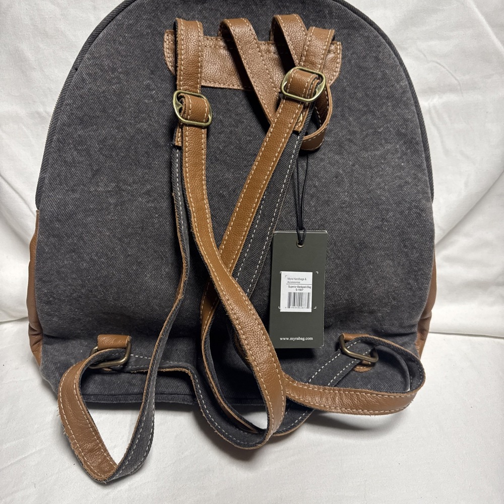 Myra Bag Multi-Colored Canvas Cowhide Leather Backpack Purse W/Adjustable Straps - Picture 2 of 5
